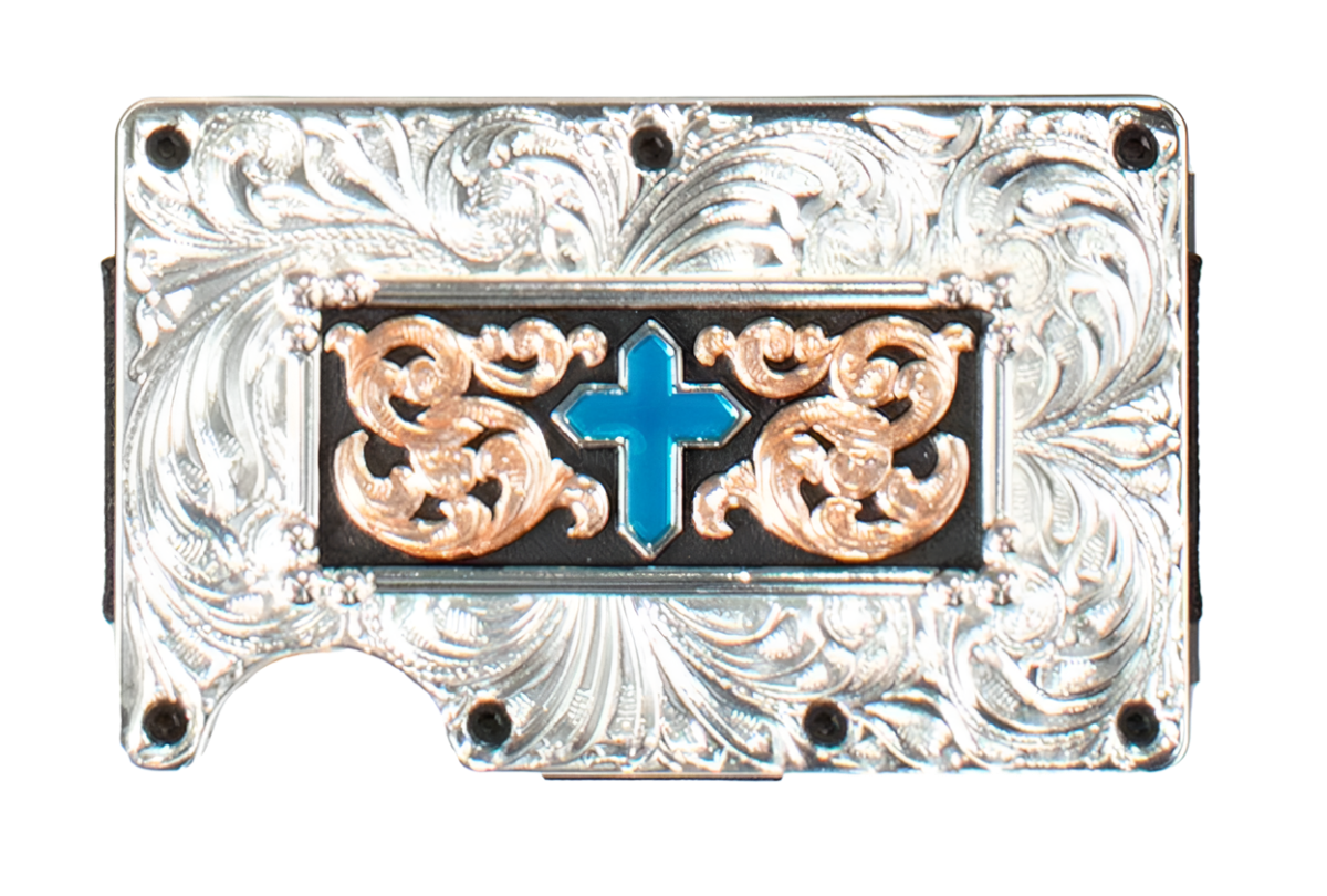 3D Men's Cross Motif Blocking Turquoise Wallet