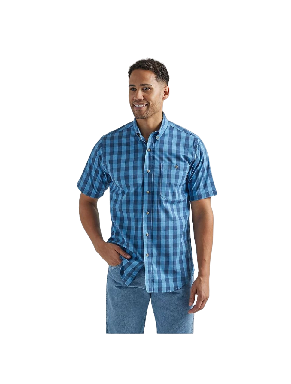 Wrangler Men's Button Down Blue Plaid Shirt