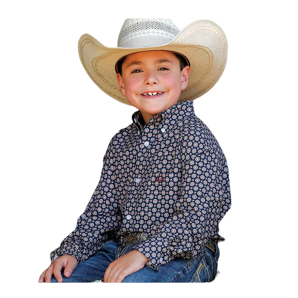 Cinch Youth Boy's Printed Long Sleeve Navy Shirt