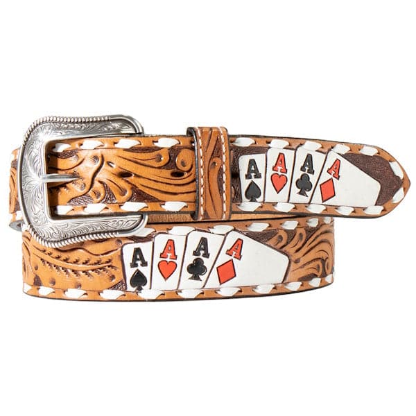 3D Tooled Leather Four Aces Belt