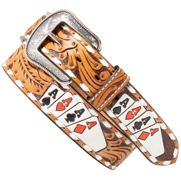 3D Tooled Leather Four Aces Belt