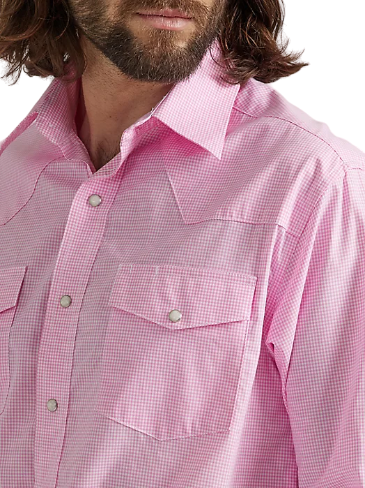 Wrangler Men's Bucking Cancer Snap Fuschia Pink Shirt
