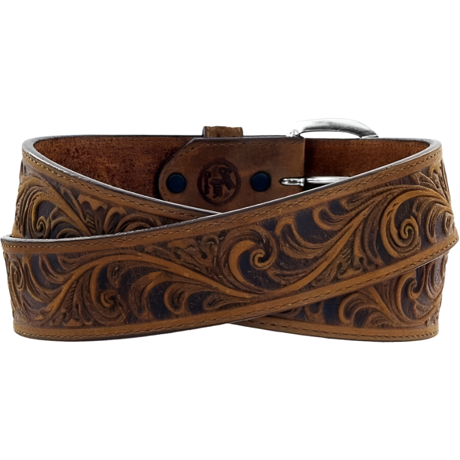 Justin Men's Western Scroll Tooled Brown Belt
