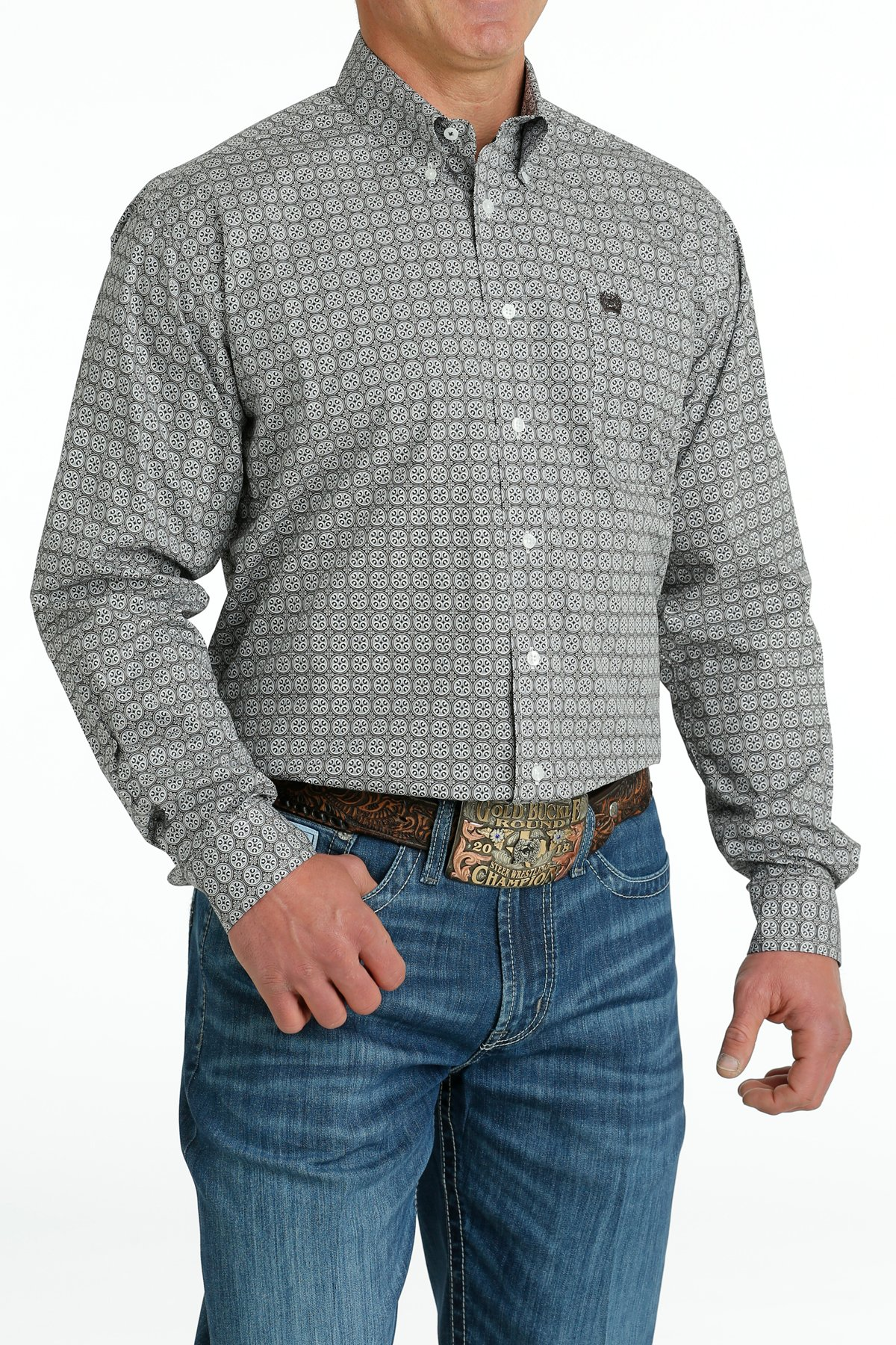 Cinch Men's Medallion White Gray Shirt