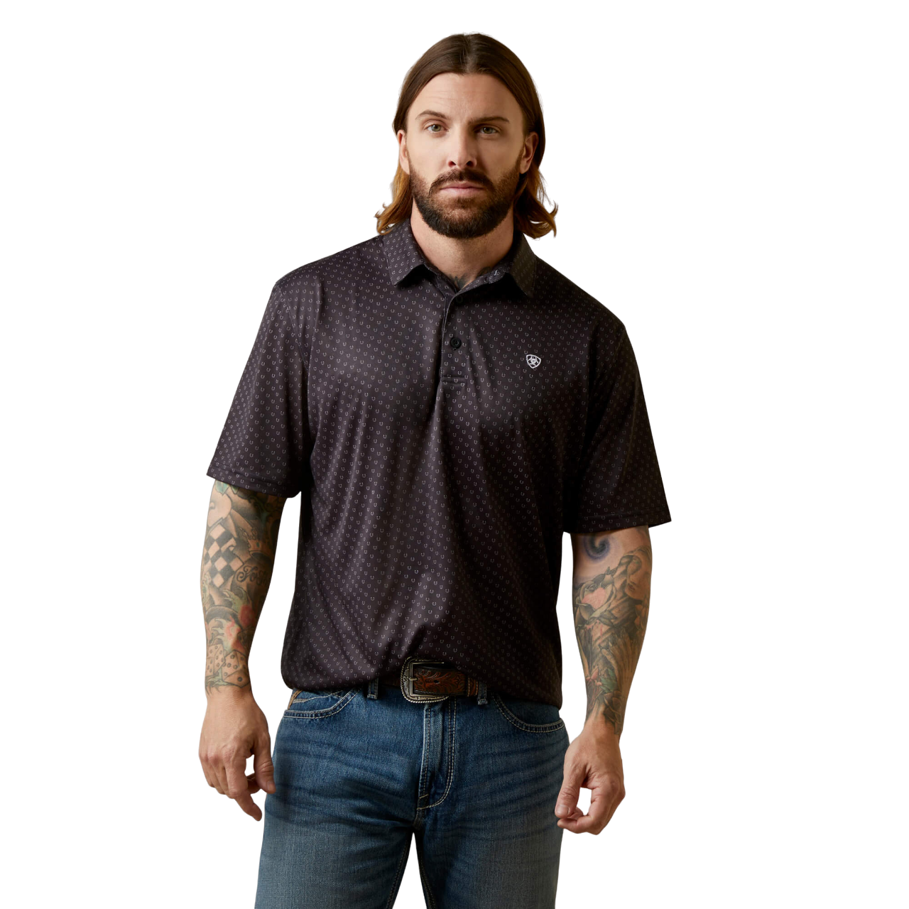 Ariat Men's Black All Over Print Polo