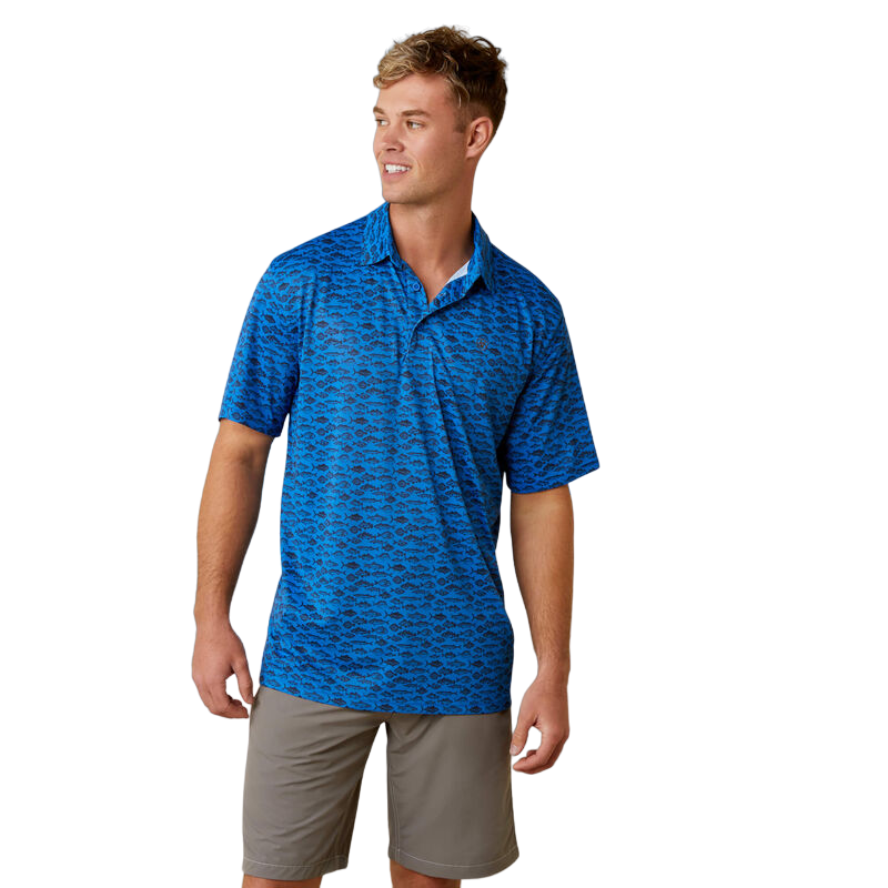 Ariat Men's All Over Print Polo Cendre Blue Shirt
