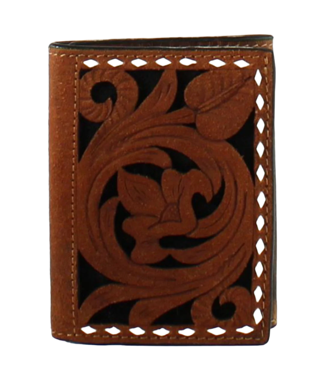 3D Men's Trifold Floral Filagree Brown Wallet