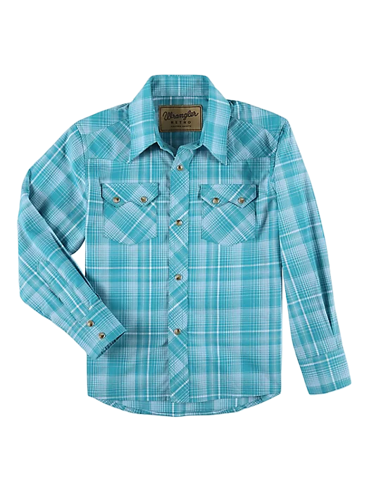 Wrangler Boys Retro Western Snap Plaid Shirt