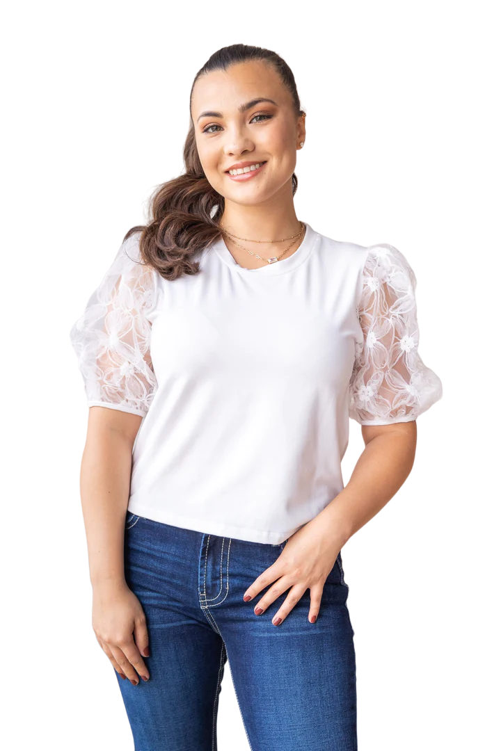 Southern Grace Women's Midnight Blossom White Floral Shirt