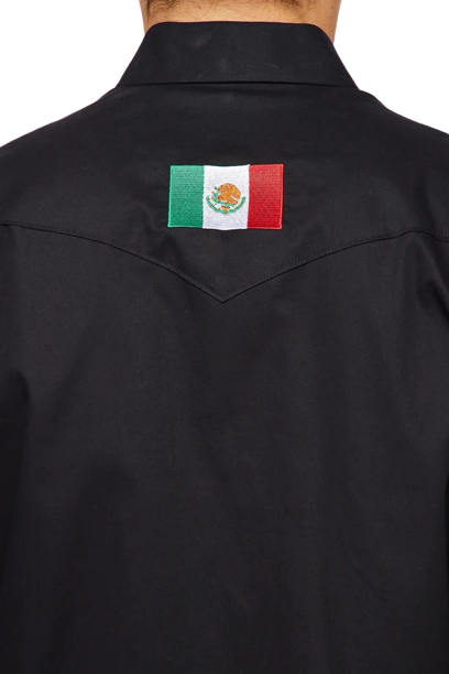 Avalon Men's Rodeo Embroidered Mex Solid Black Shirt