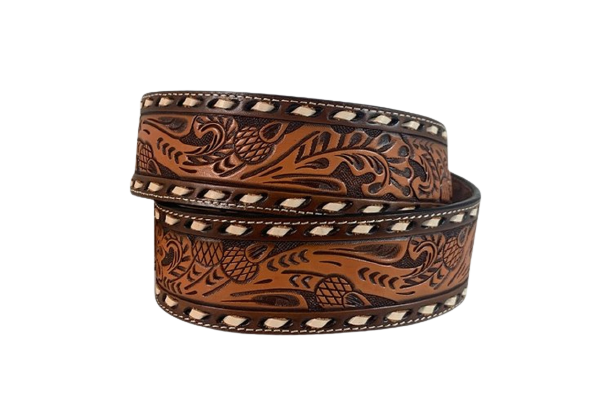 Gem Dandy Men's Floral Hand Tooled Brown Roper Belt
