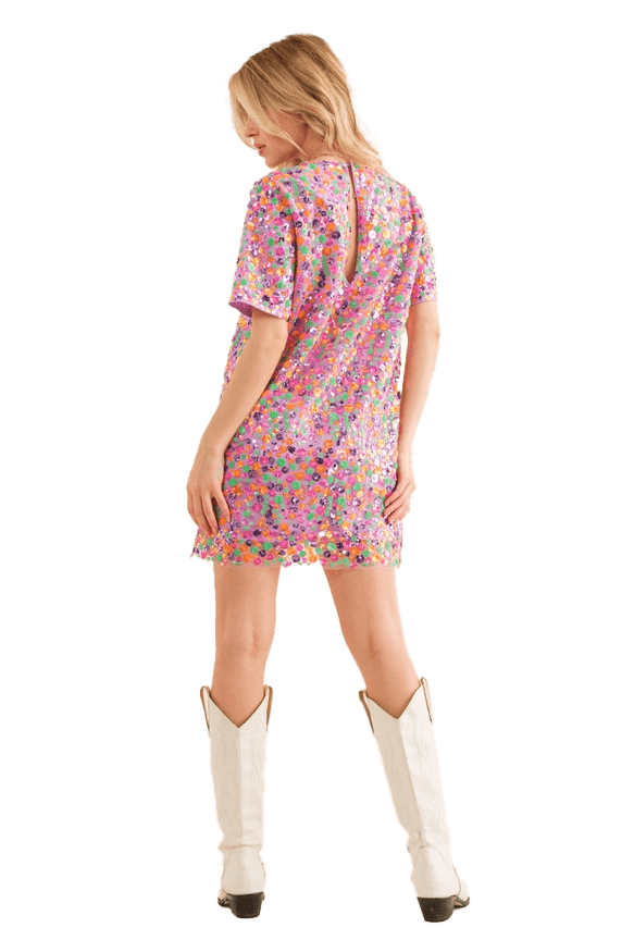 Blueb Sequin Floral Embellished Multi T-Shirt Dress