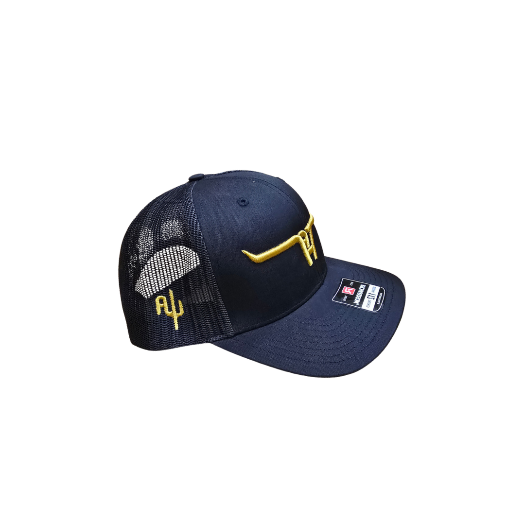 Cactus Alley Men's CA Longhorn Gold Puff Snapback Black Cap