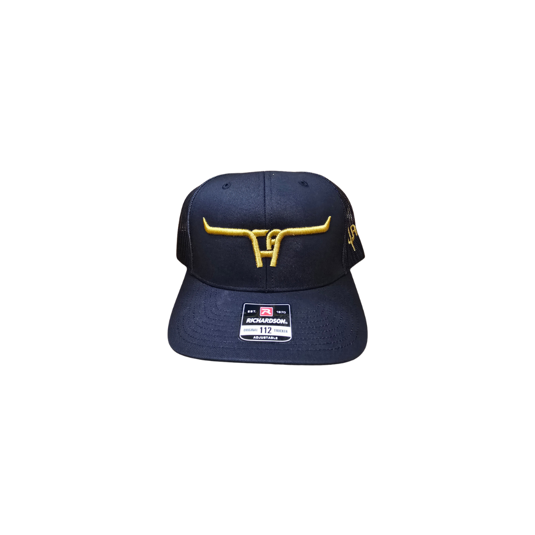 Cactus Alley Men's CA Longhorn Gold Puff Snapback Black Cap