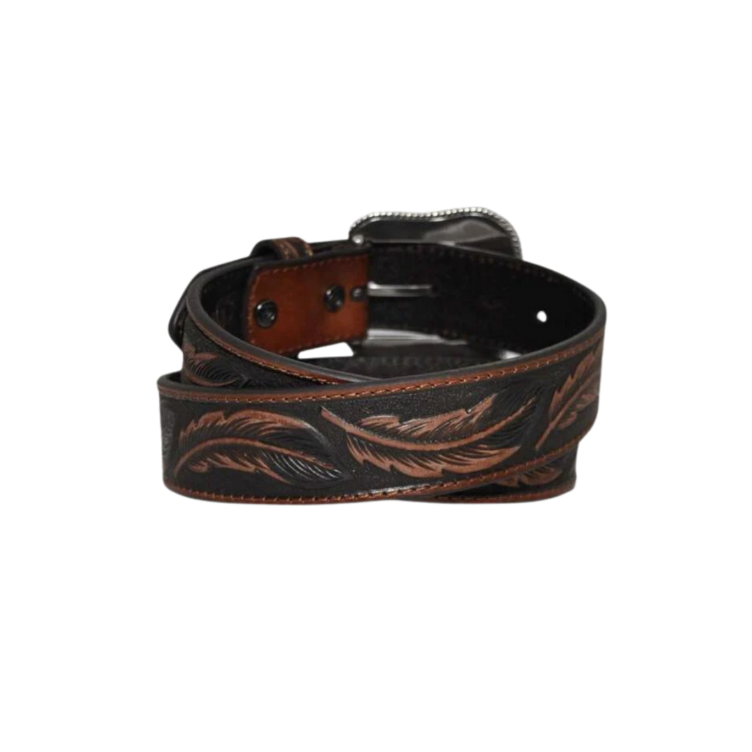 Ariat Men's Feather Tooled Silver Brown Belt