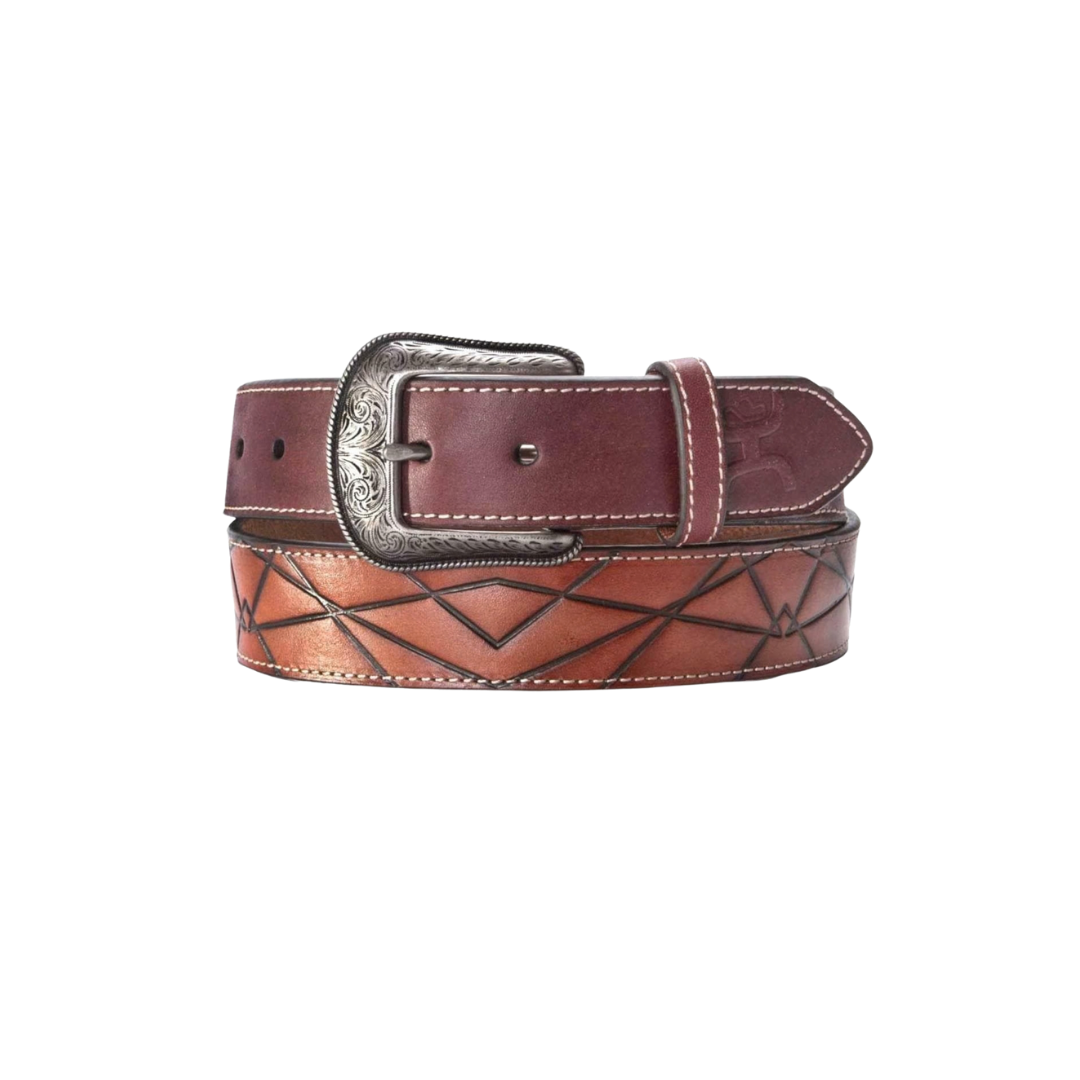 Hooey Men's Geometric Pattern Logo Brown Belt