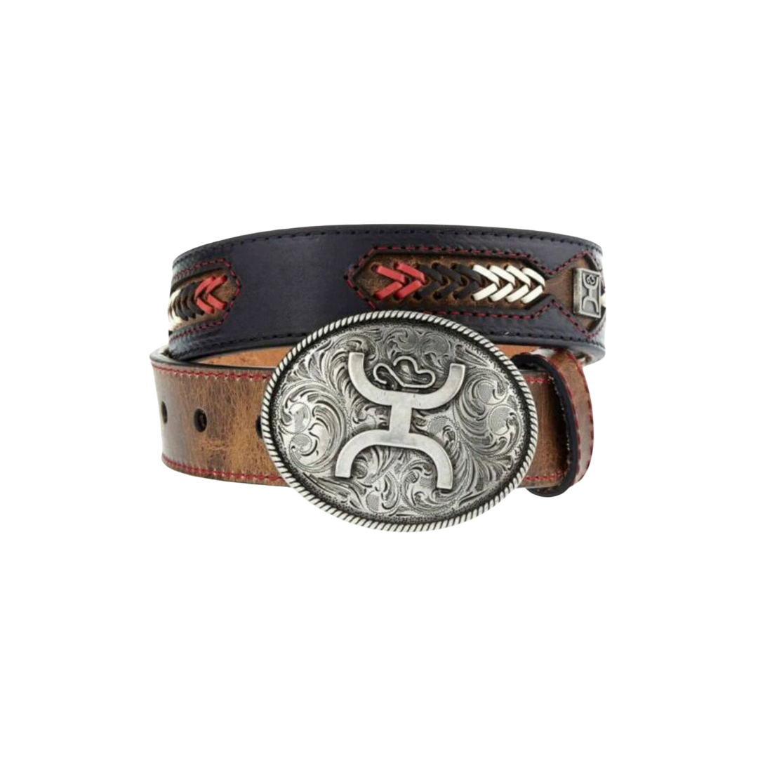 Hooey Youth Boy's Distressed Whipstitch Brown Belt