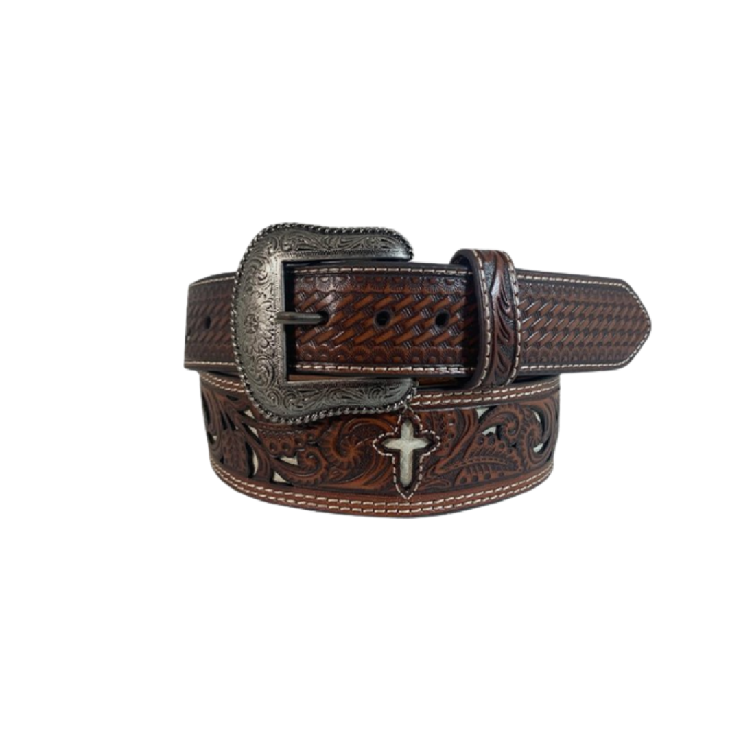 Gem Dandy Men's Cross Tooled Brown Belt