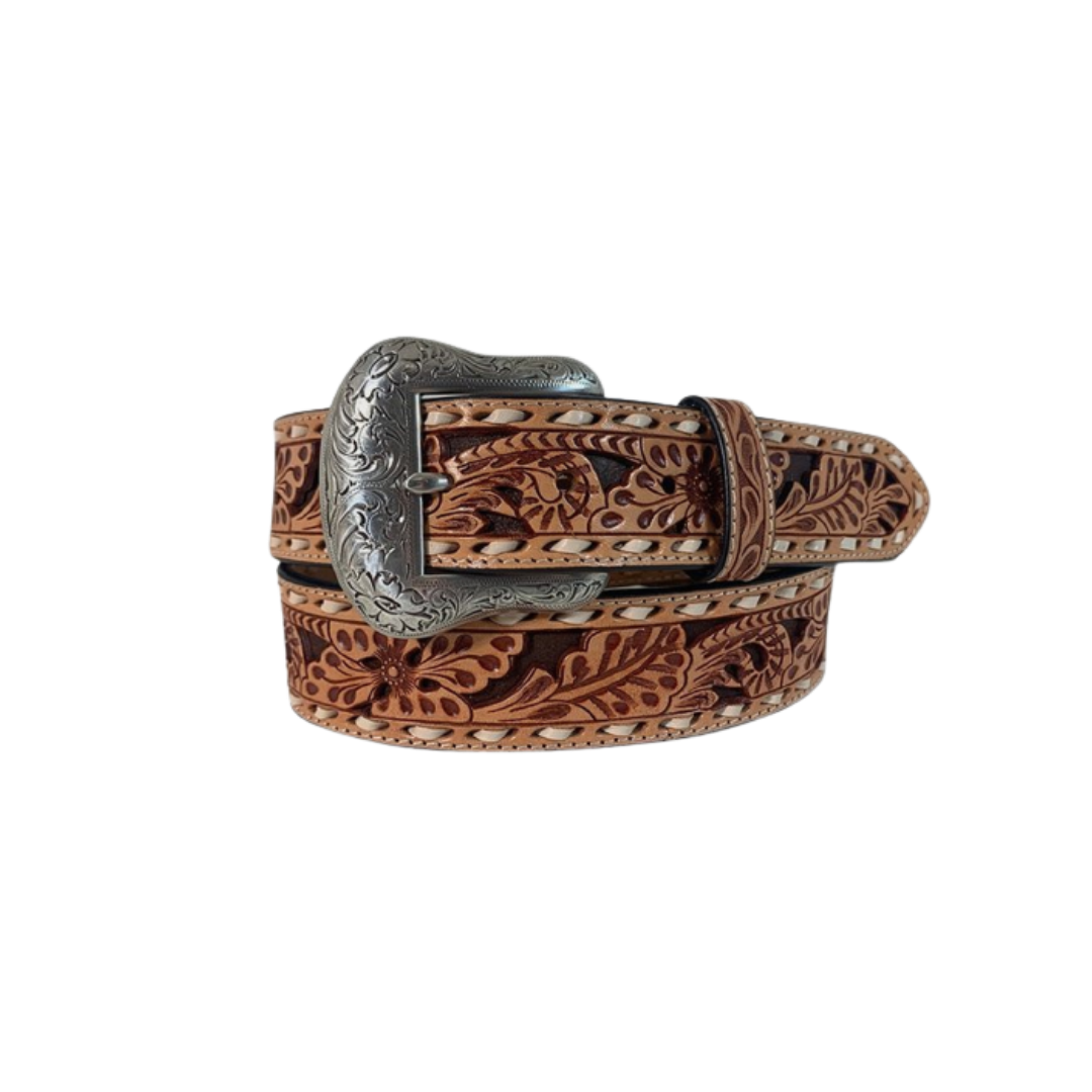 Gem Dandy Men's Floral Tooled Light Brown Belt