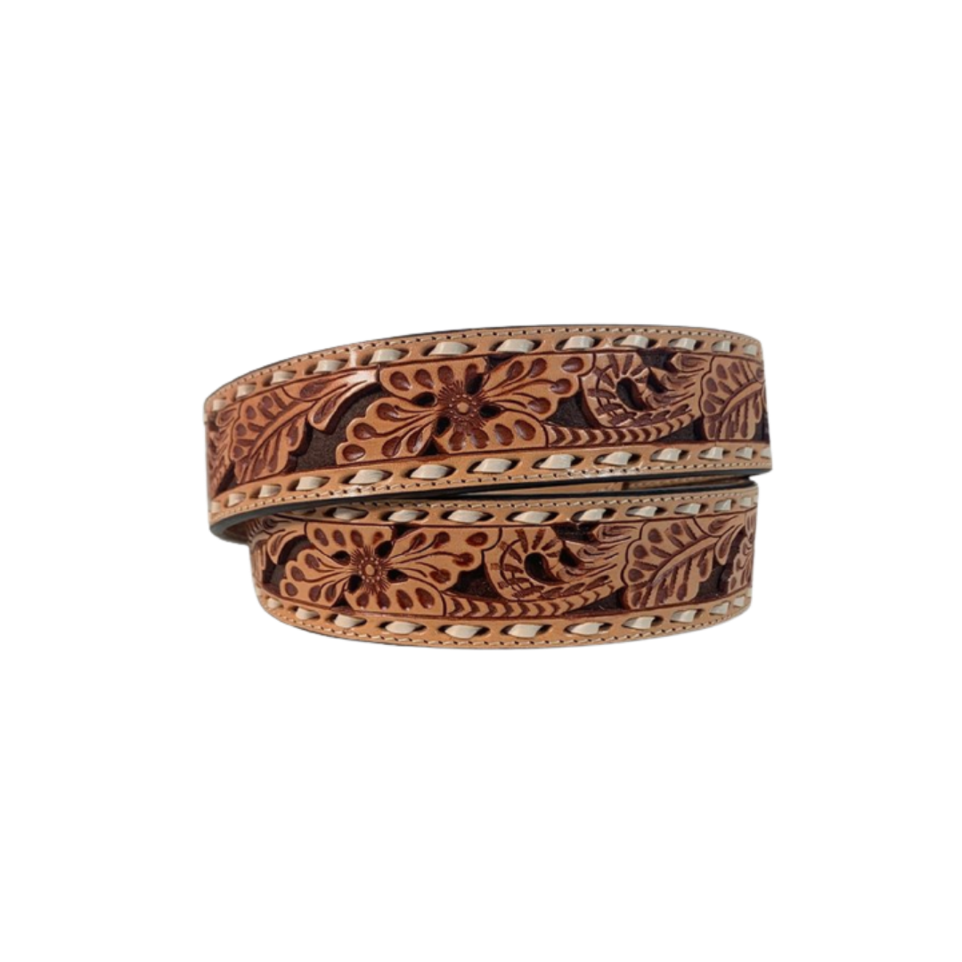 Gem Dandy Men's Floral Tooled Light Brown Belt