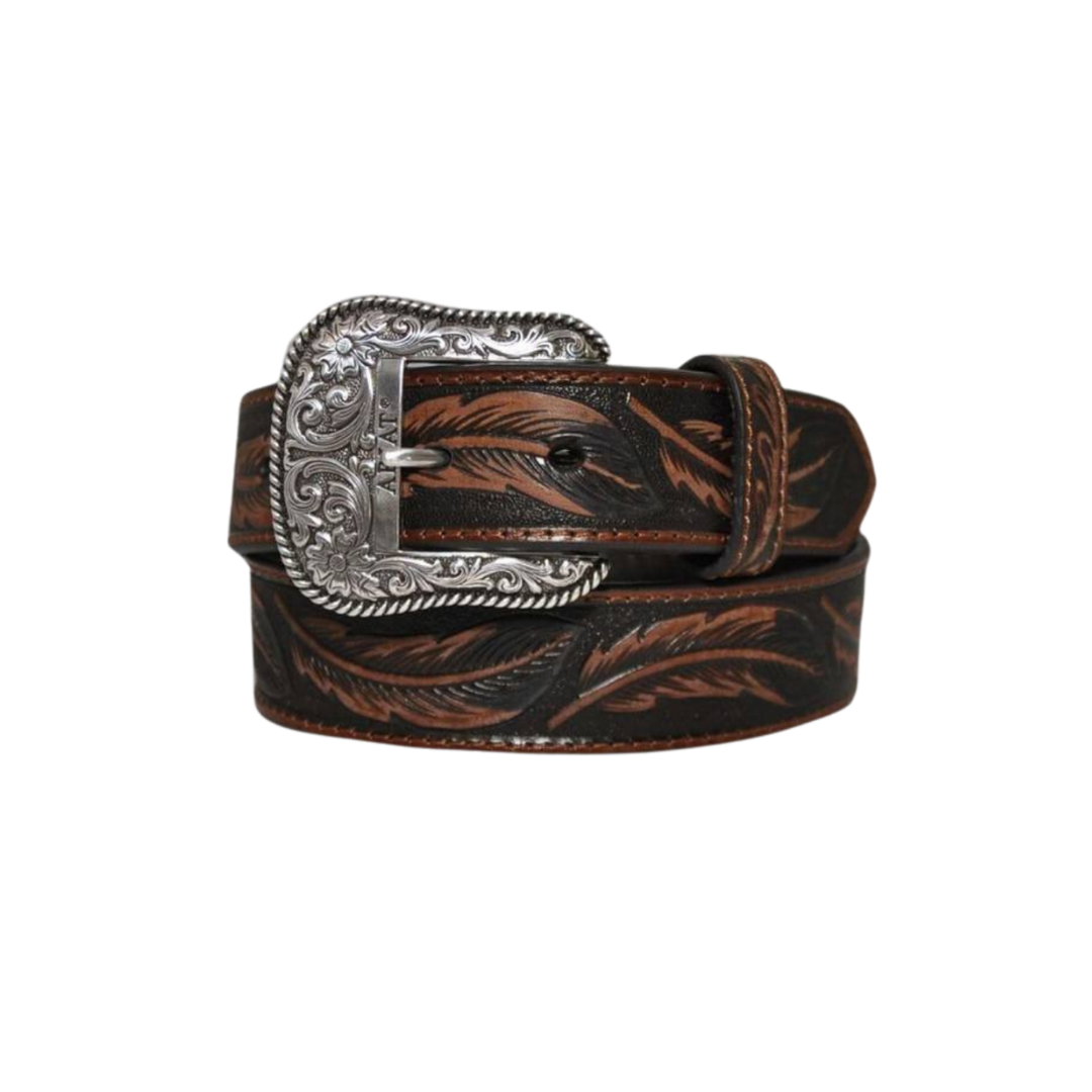 Ariat Men's Feather Tooled Silver Brown Belt