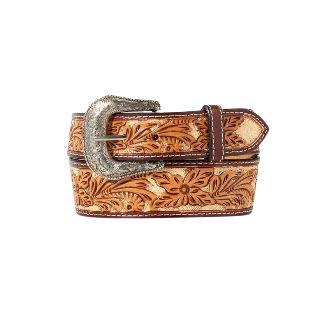 Ariat Men's Western Hand Painted Floral Rope Edge Tan Belt