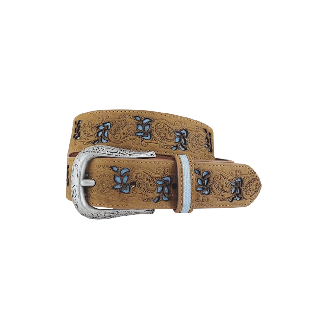 Gem Dandy Women's Floral Embroidered Roper Tan Belts