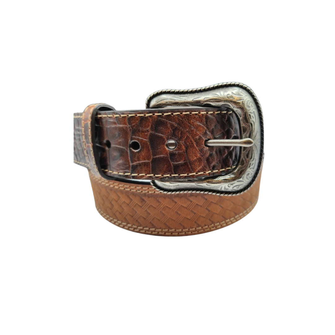 G-Bar-D Men's Basket Weave Snake Detail Brown Belt
