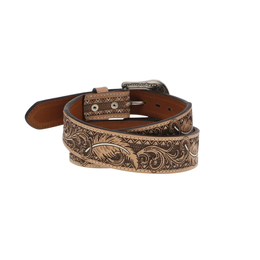 Hooey Men's War Paint Natural Brown Ivory Belt, rolled belt reverse view