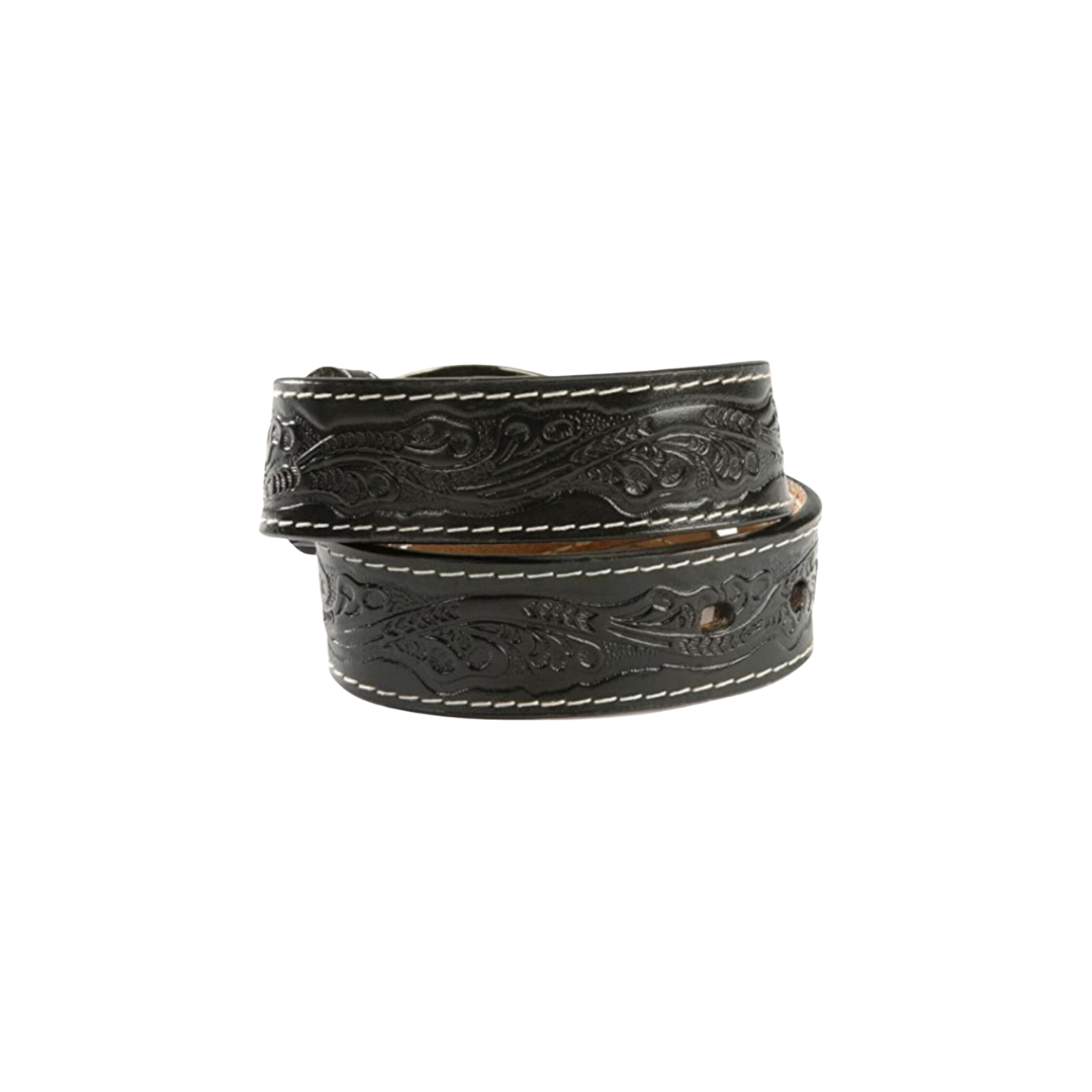 Nocona Youth Boy's Tooled Bull Rider Buckle Black Belt