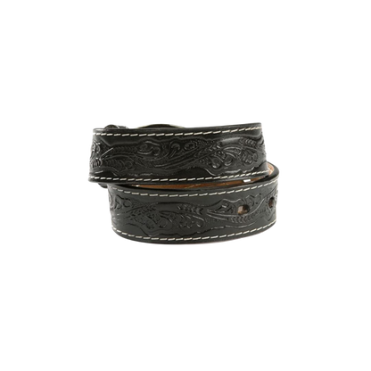 Nocona Youth Boy's Tooled Bull Rider Buckle Black Belt