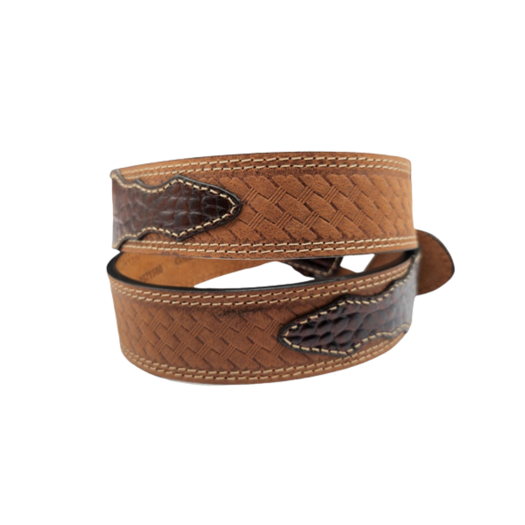 G-Bar-D Men's Basket Weave Snake Detail Brown Belt
