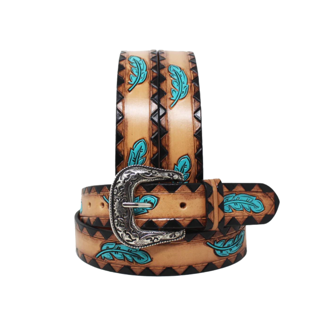 Challenger Men's Western Floral Engraved Leather Multicolor Belt