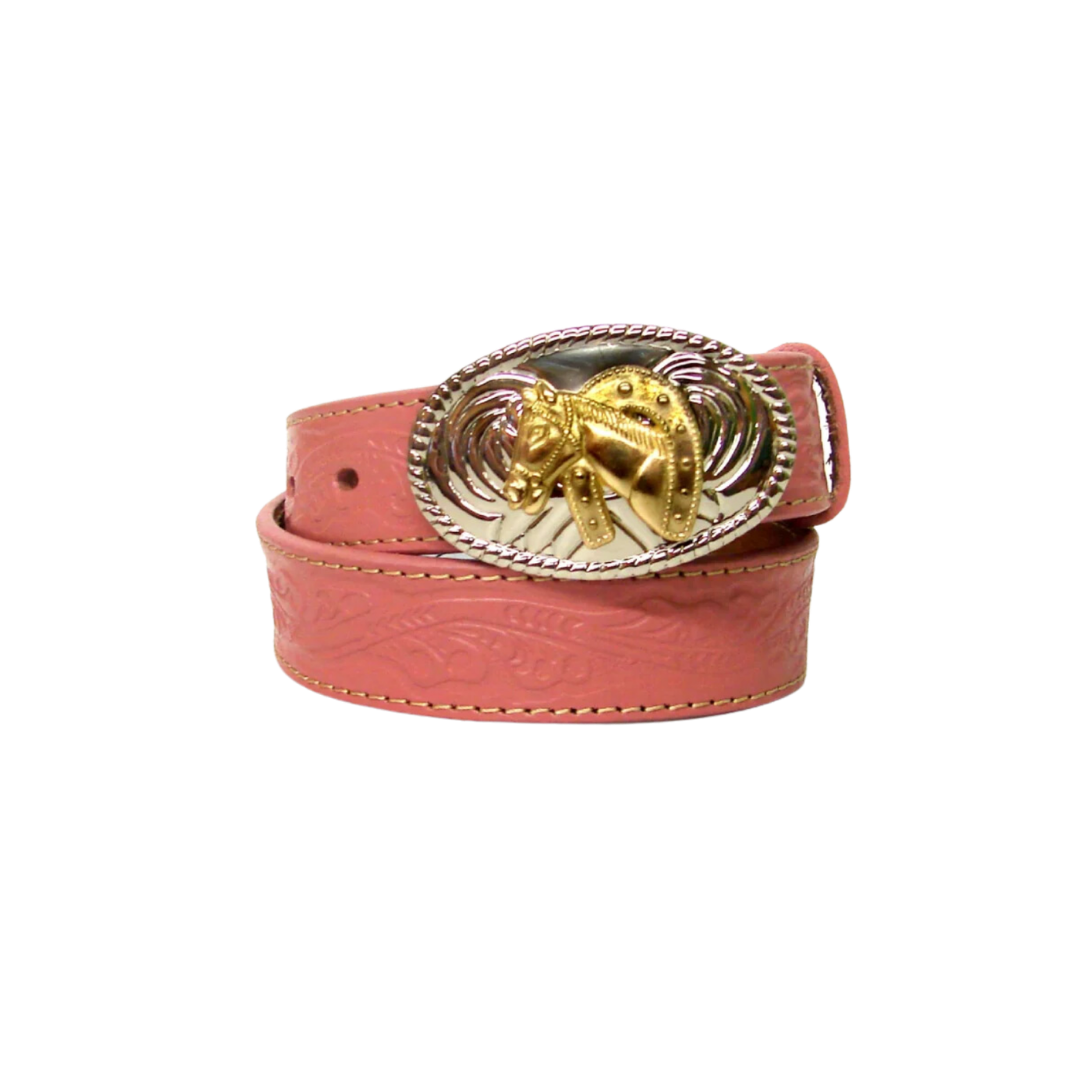 Nocona Youth Girl's Floral Tooled Pink Belt