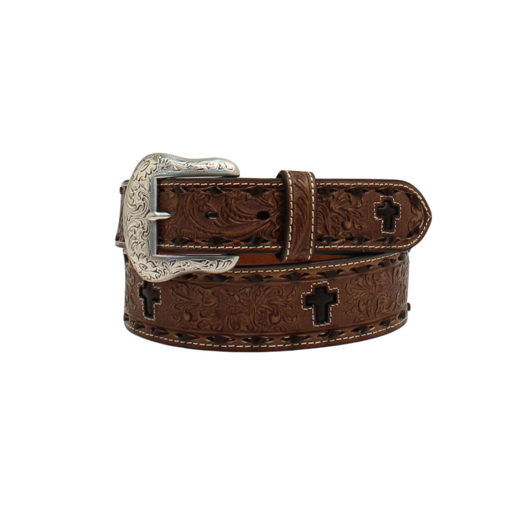 Nocona Men's Flower Embossed Cross Brown Belt