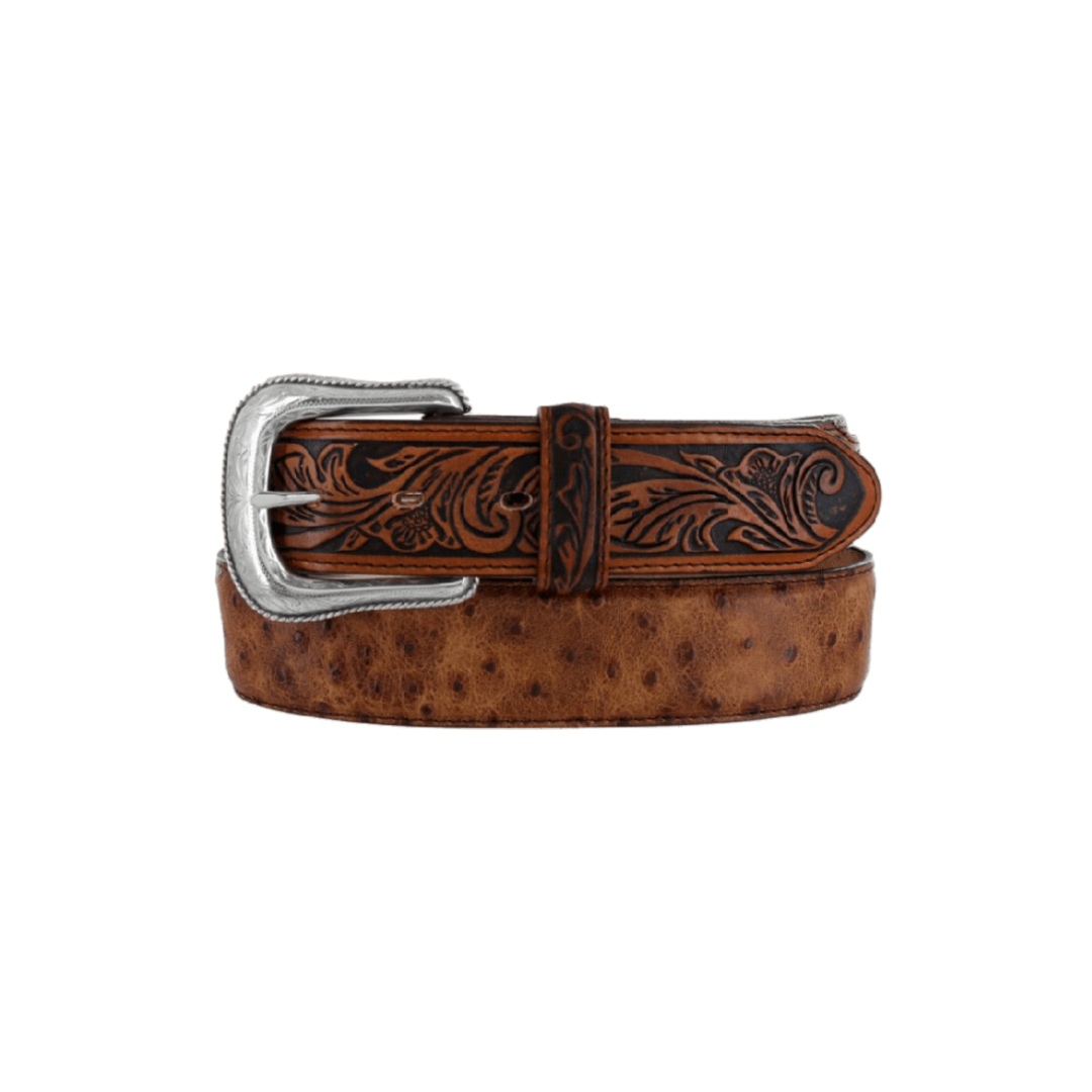 Tony Lama Men's Rustic Ostrich Brown Belt