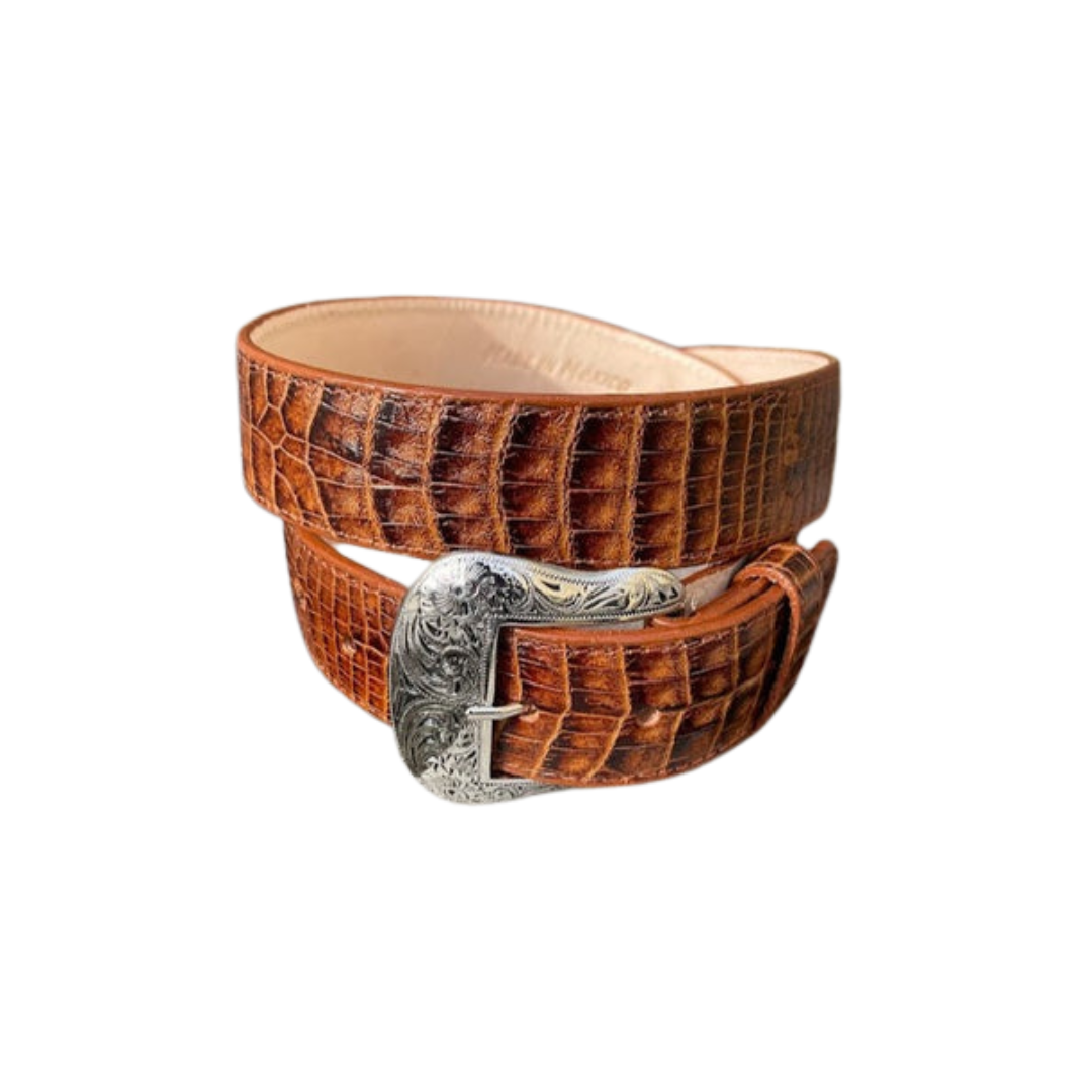 Boot Jack Men's Caiman Belly Print Leather Cognac Belt