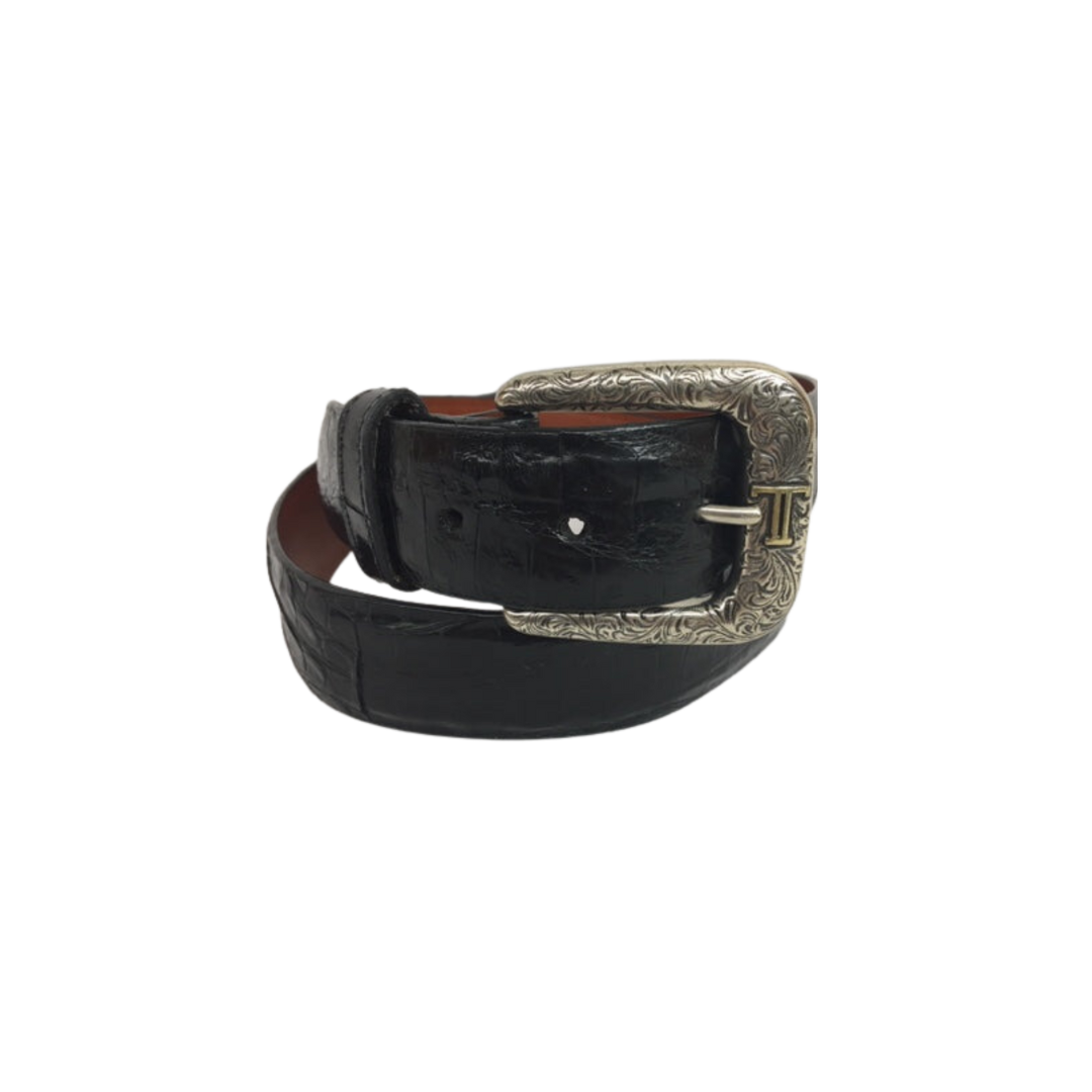 Lucchese Men's Ultra Belly Caiman Straight Black Belt