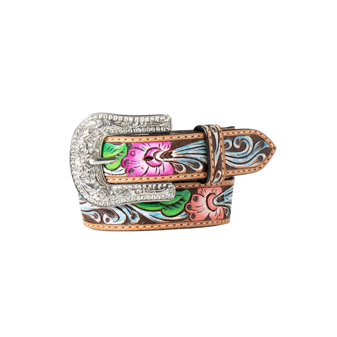 M&F Youth Girl's Hand Tooled Floral Multicolor Belt