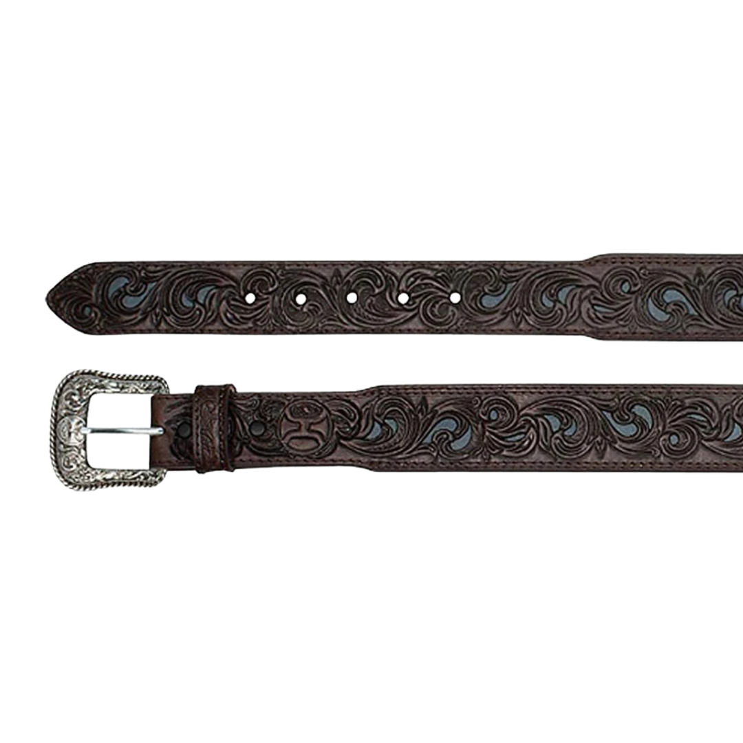 Hooey Men's Leathers Tapered Tooled Chocolate Belt