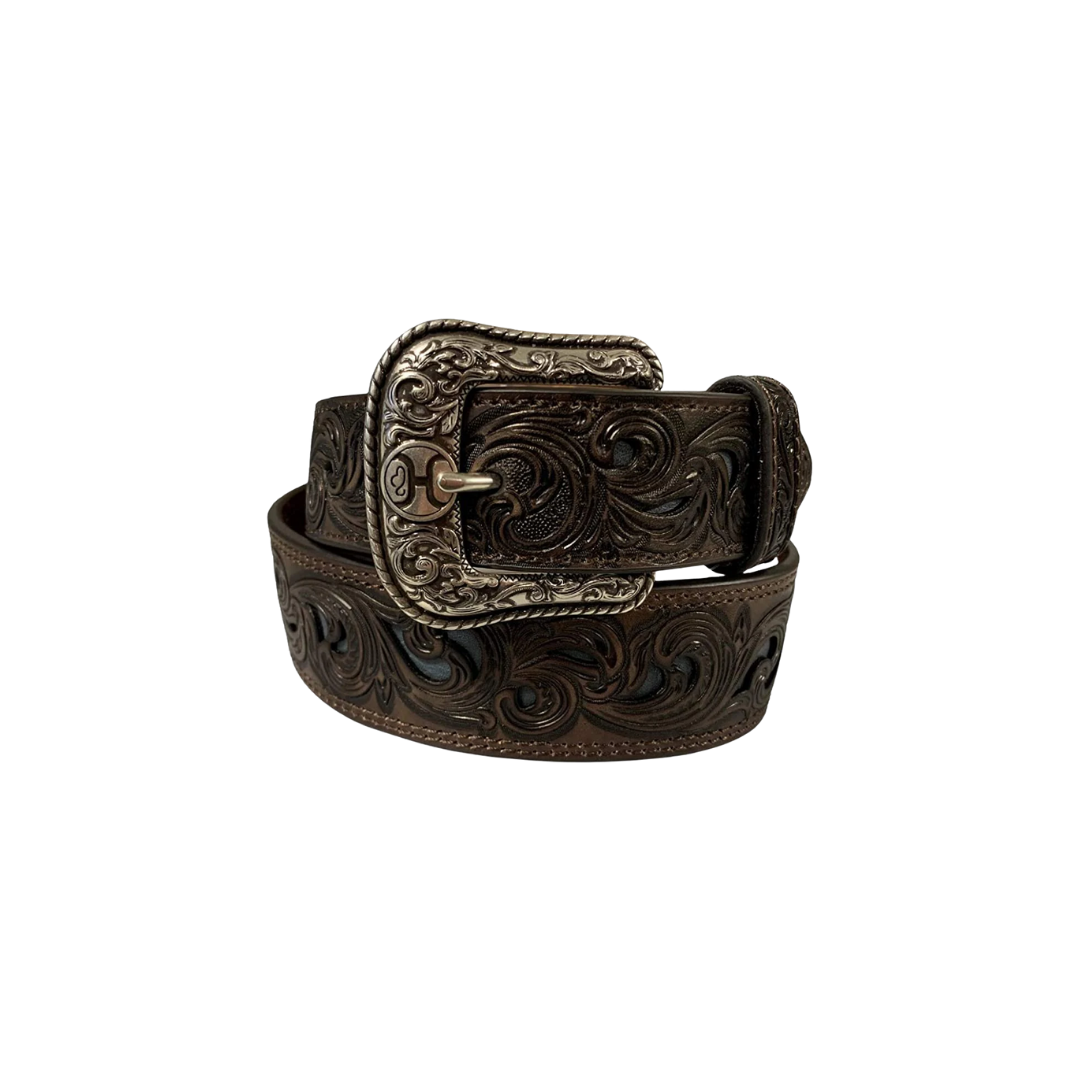Hooey Men's Leathers Tapered Tooled Chocolate Belt