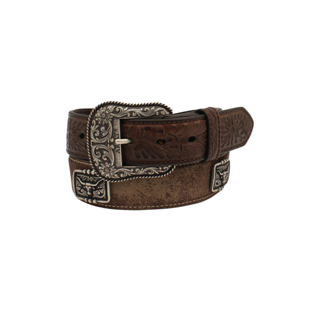 Ariat Men's Longhorn Head Rectangle Concho Brown Belt