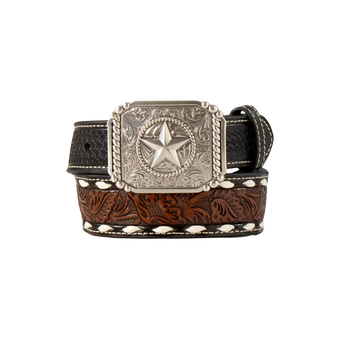 3D Youth Boy's Basketweave Floral Black Belt