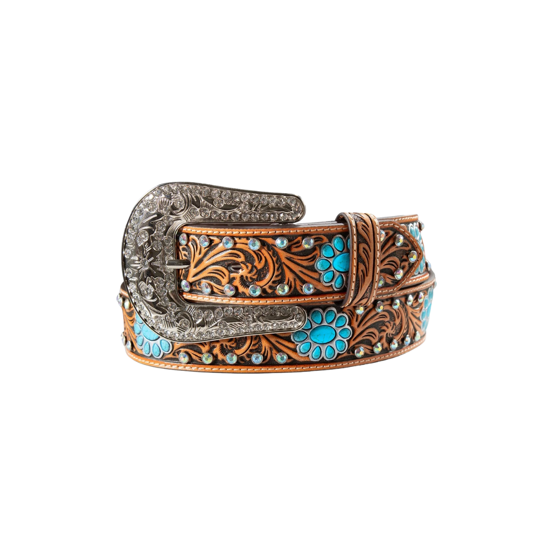 M&F Women's Floral Tooled Tan Belt
