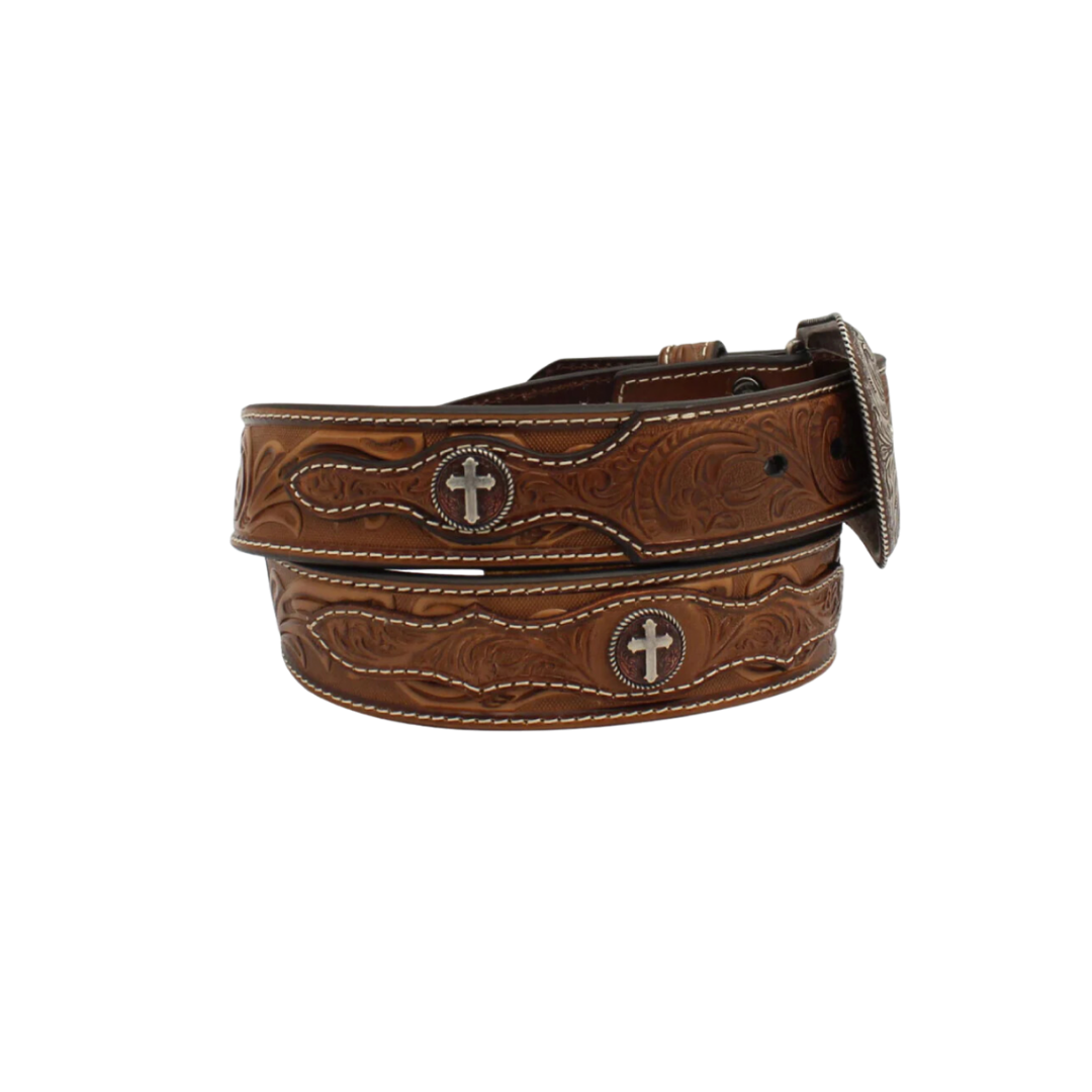 Brown Leather Belt with Silver Cross Buckle Women main image 4
