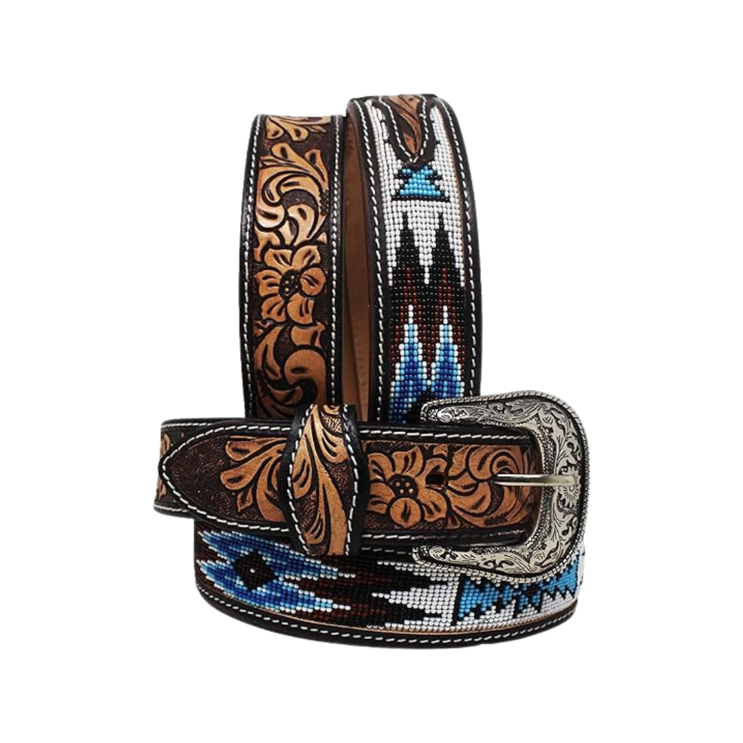 Challenger Men's Western Rodeo Beaded Full Grain Leather Belt