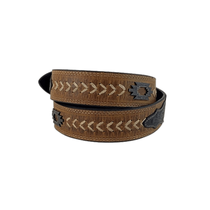 Gem Dandy Men's Two Tone Leather Aztec Concho Multicolor Belt