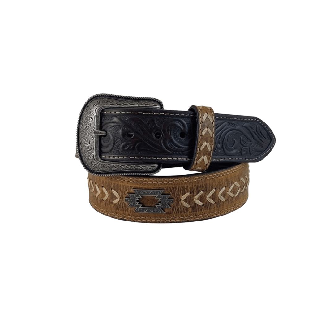 Gem Dandy Men's Two Tone Leather Aztec Concho Multicolor Belt
