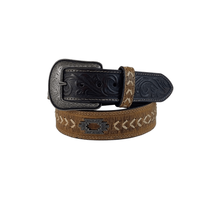Gem Dandy Men's Two Tone Leather Aztec Concho Multicolor Belt