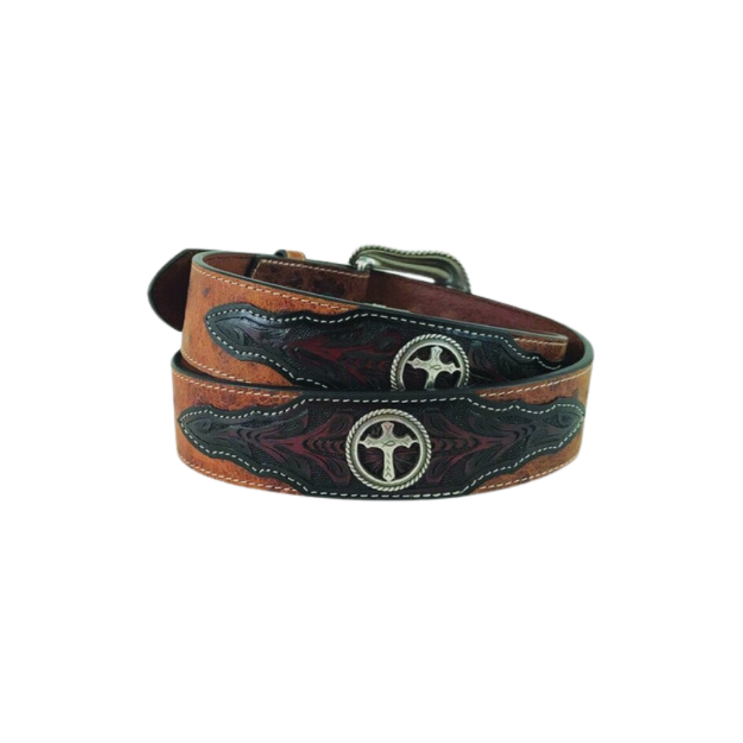 Gem Dandy Men's Open Cross Conchos Brown Belt